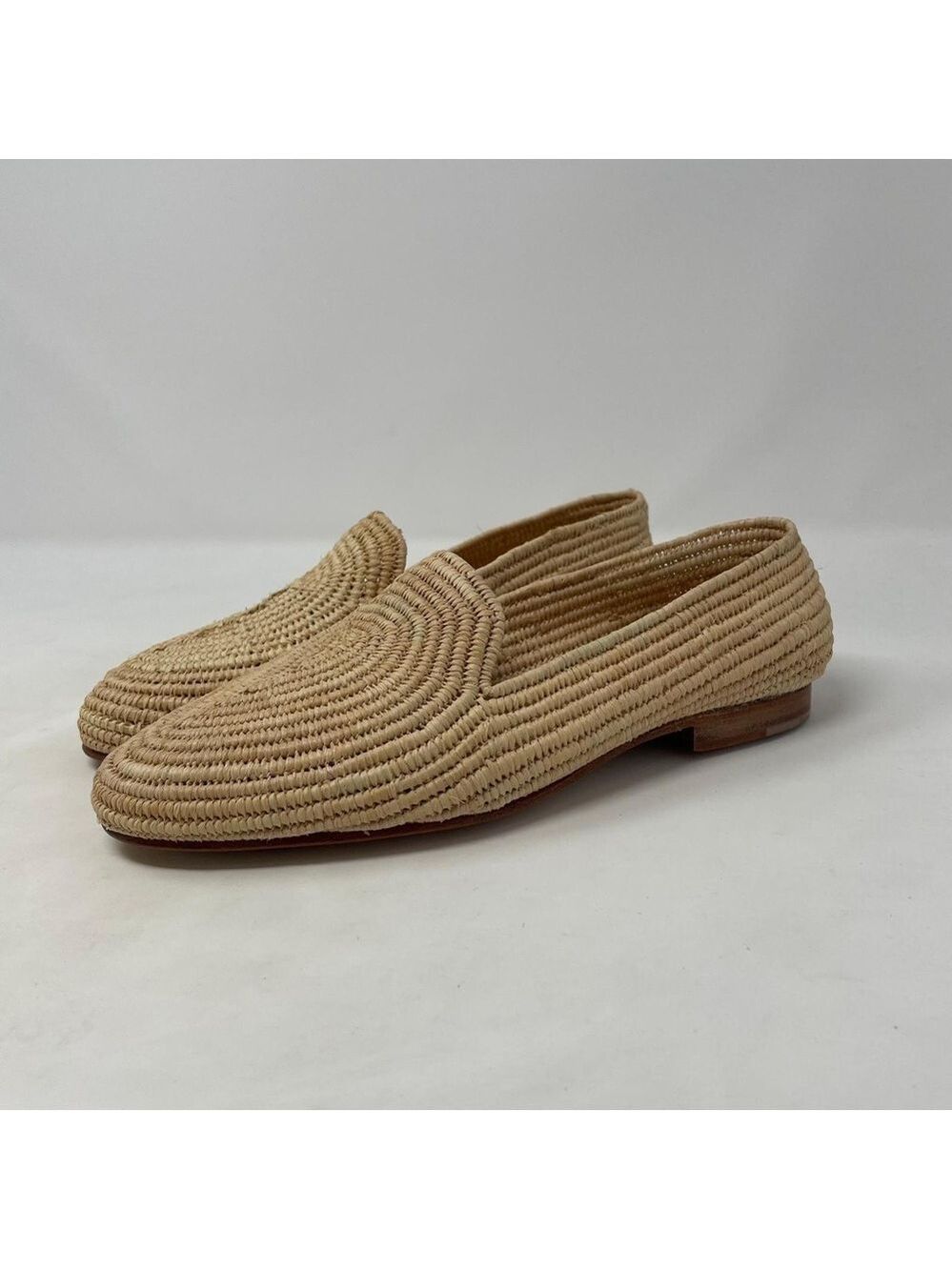 Carrie Forbes Womens Atlas Beige Leather Lined Slip-On Raffia Loafers - NWT - Picture 9 of 11